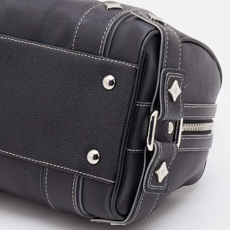 Pre Owned MCM Black Leather Logo Motifs Studded Satchel