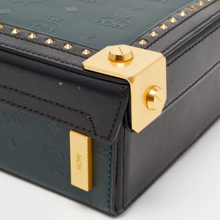 Pre Owned MCM Black/Green Visetos Coated Canvas and Leather Berlin Box Bag