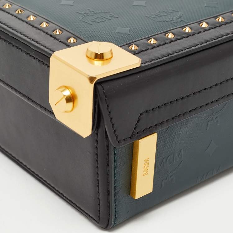 Pre Owned MCM Black/Green Visetos Coated Canvas and Leather Berlin Box Bag