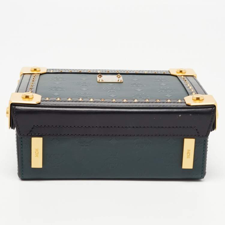 Pre Owned MCM Black/Green Visetos Coated Canvas and Leather Berlin Box Bag