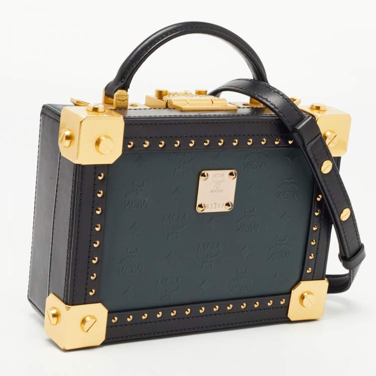 Pre Owned MCM Black/Green Visetos Coated Canvas and Leather Berlin Box Bag