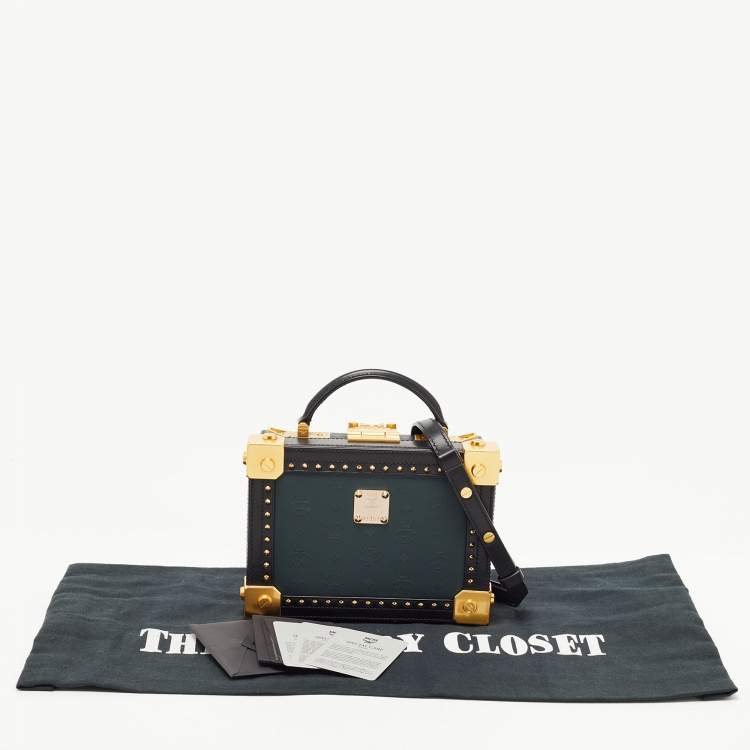 Pre Owned MCM Black/Green Visetos Coated Canvas and Leather Berlin Box Bag