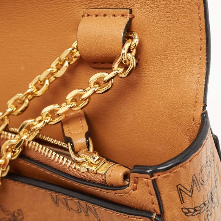 Pre Owned MCM Cognac Visetos Coated Canvas Millie Crossbody Bag