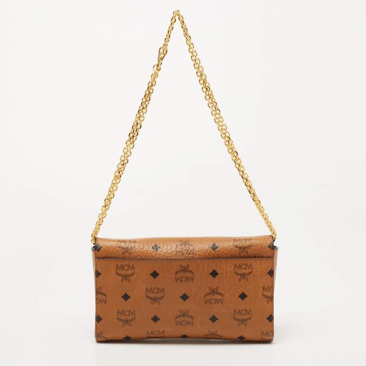 Pre Owned MCM Cognac Visetos Coated Canvas Millie Crossbody Bag
