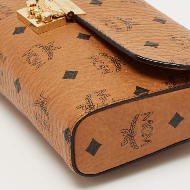 Pre Owned MCM Cognac Visetos Coated Canvas Millie Crossbody Bag