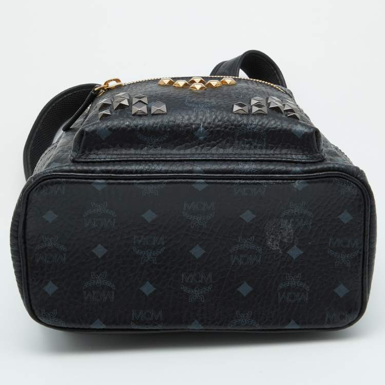 Pre Owned MCM Black Visetos Coated Canvas and Leather Small Studs Stark Backpack