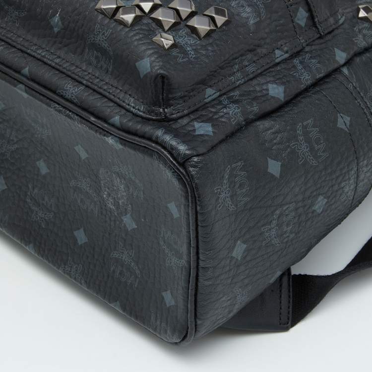 Pre Owned MCM Black Visetos Coated Canvas and Leather Small Studs Stark Backpack