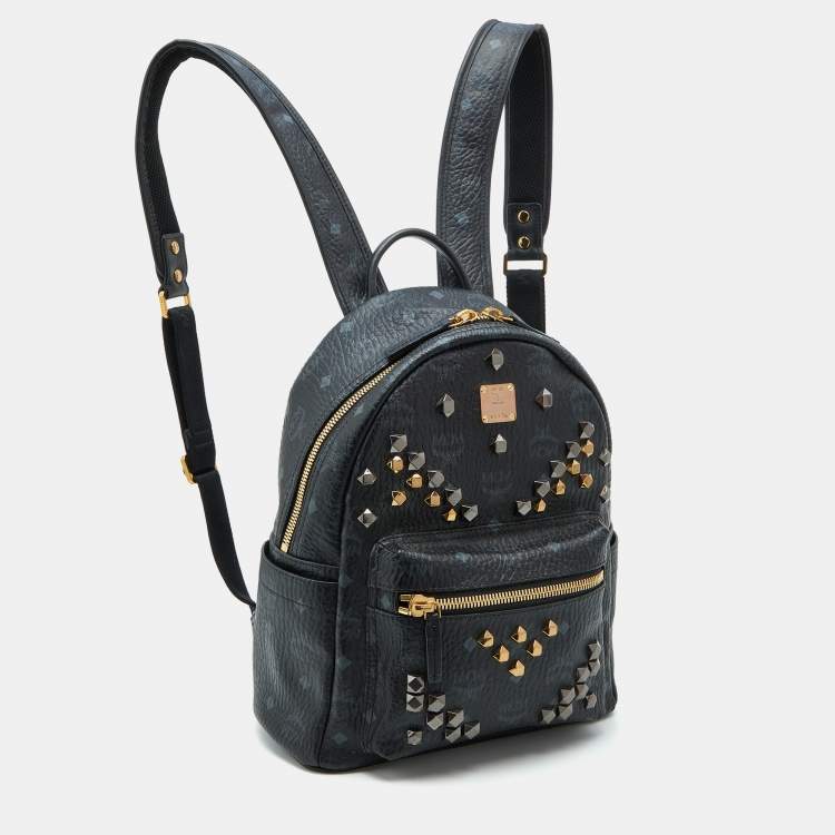Pre Owned MCM Black Visetos Coated Canvas and Leather Small Studs Stark Backpack