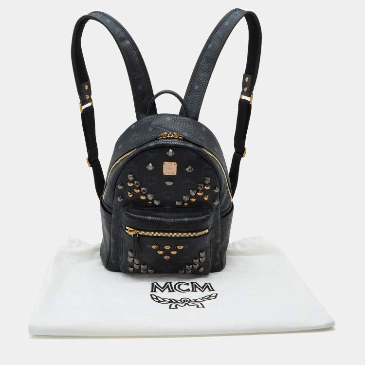 Pre Owned MCM Black Visetos Coated Canvas and Leather Small Studs Stark Backpack
