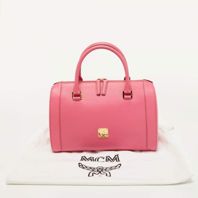 Pre Owned MCM Pink Leather Boston Bag
