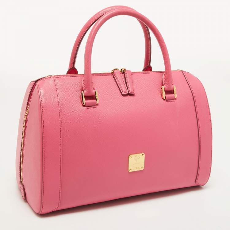 Pre Owned MCM Pink Leather Boston Bag