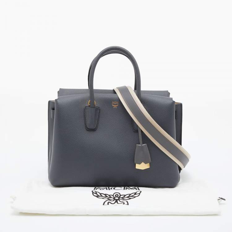 Pre Owned MCM Dark Grey Leather Medium Milla Tote