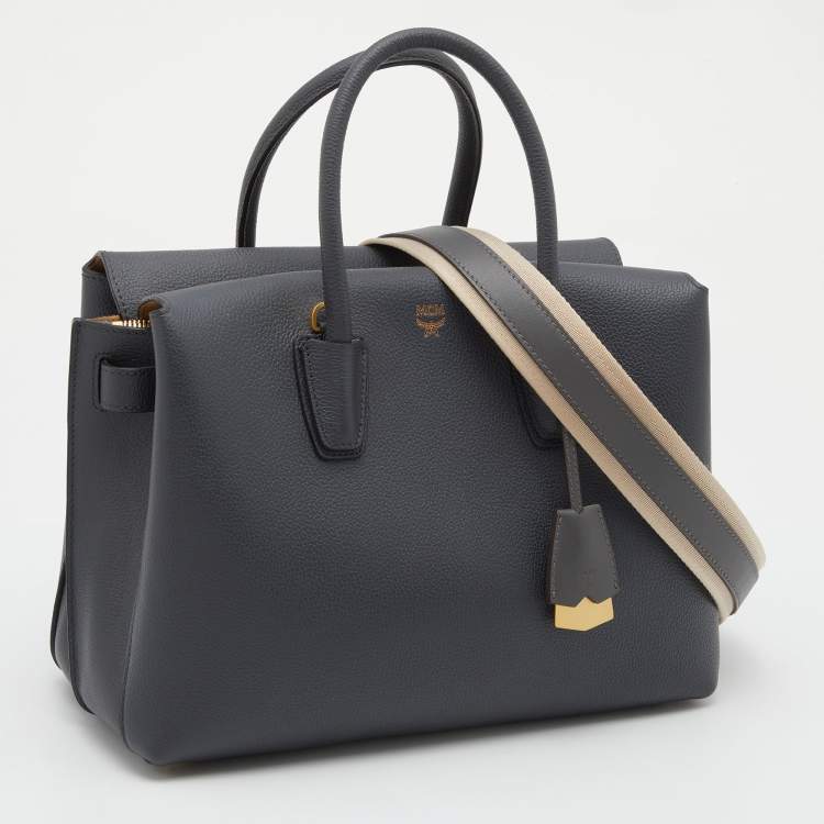 Pre Owned MCM Dark Grey Leather Medium Milla Tote