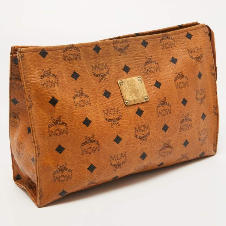 Pre Owned MCM Brown Visetos Coated Canvas Zip Pouch