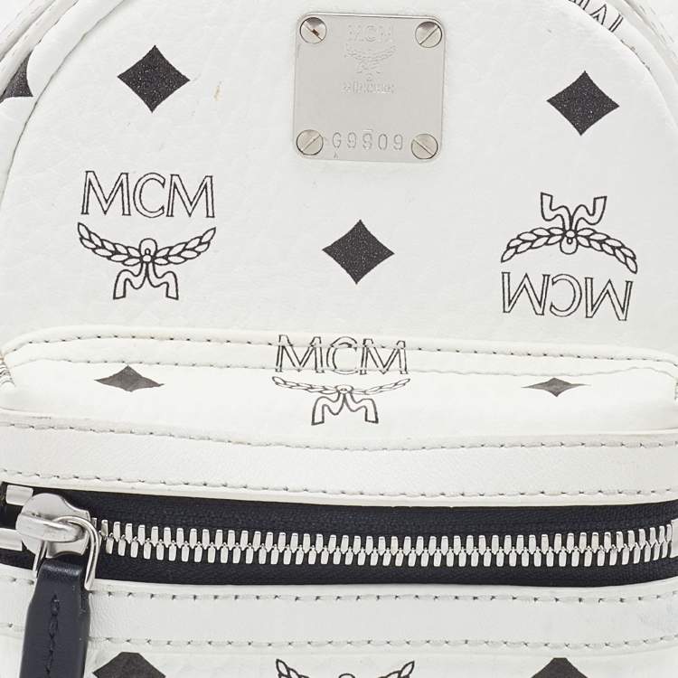 Pre Owned MCM White Visetos Coated Canvas X-Mini Bebe Boo Backpack