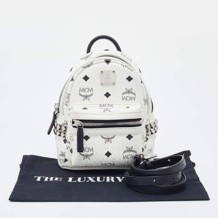 Pre Owned MCM White Visetos Coated Canvas X-Mini Bebe Boo Backpack