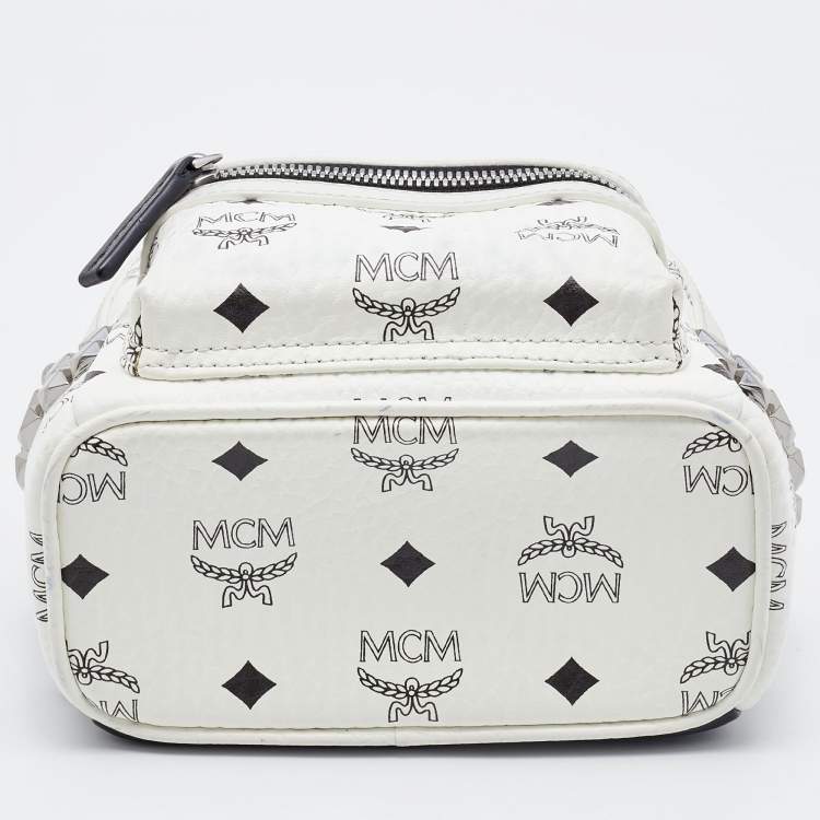 Pre Owned MCM White Visetos Coated Canvas X-Mini Bebe Boo Backpack