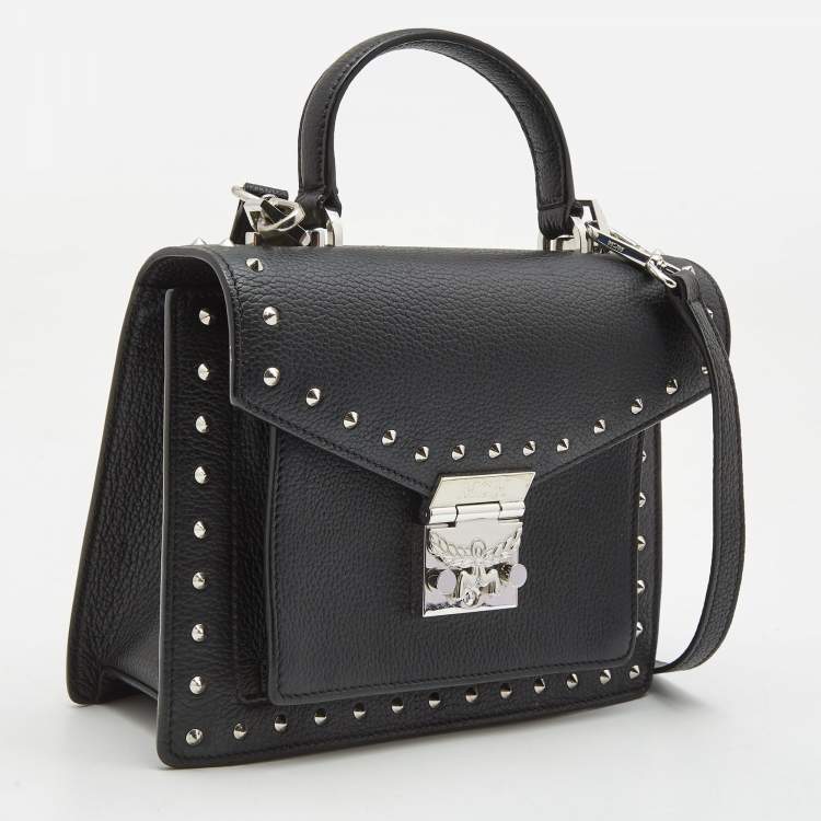 Pre Owned MCM Black Leather Small Studded Tracy Top Handle Bag