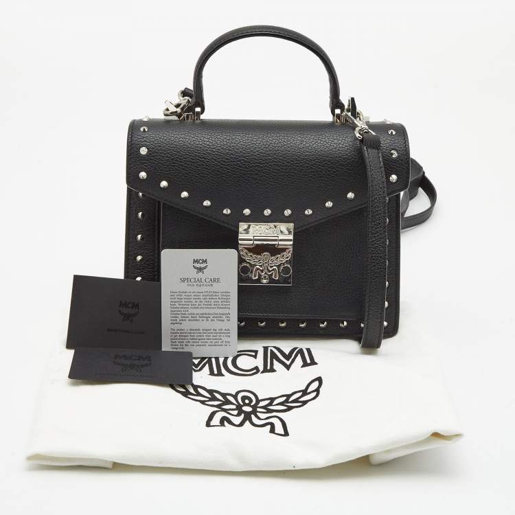 Pre Owned MCM Black Leather Small Studded Tracy Top Handle Bag
