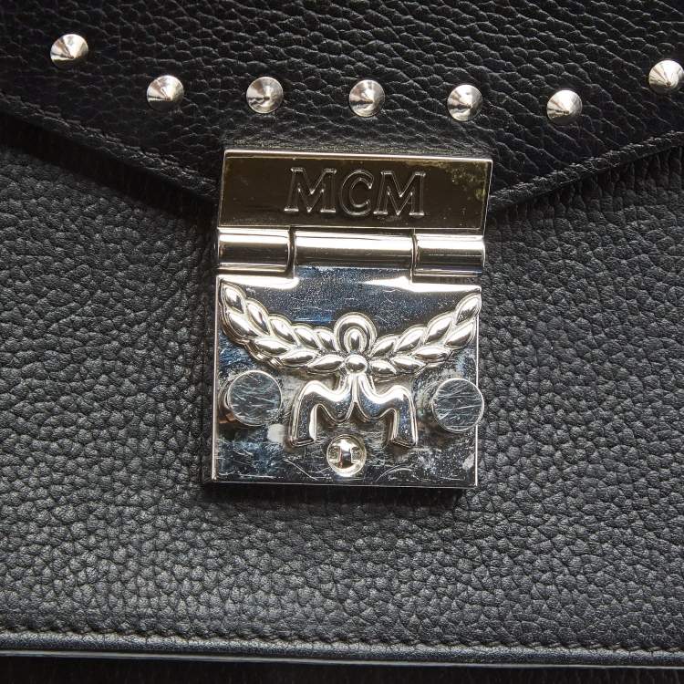 Pre Owned MCM Black Leather Small Studded Tracy Top Handle Bag