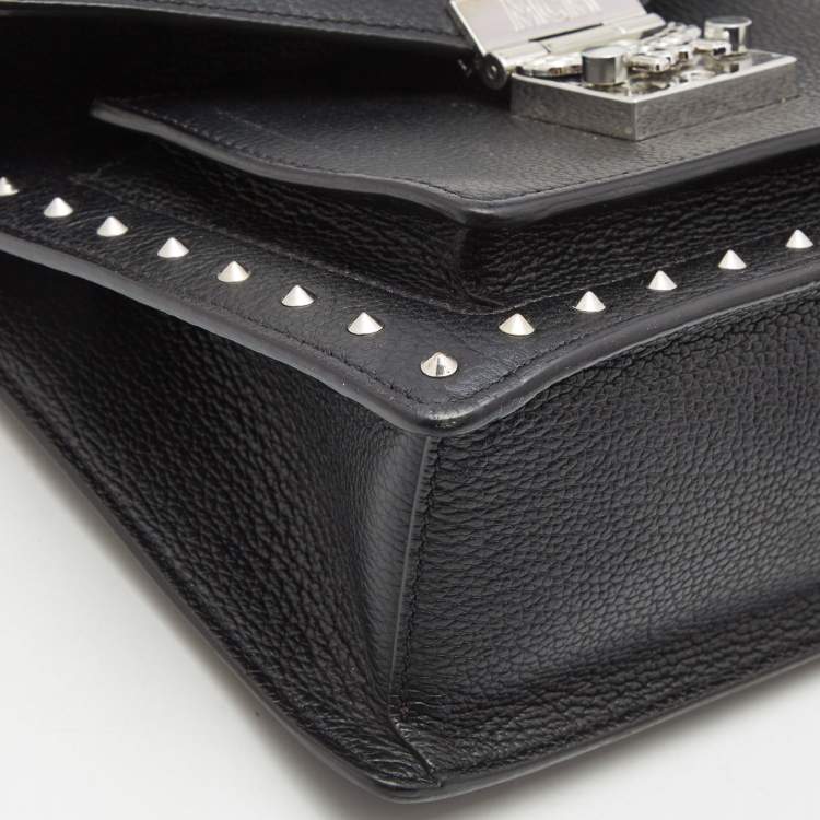 Pre Owned MCM Black Leather Small Studded Tracy Top Handle Bag