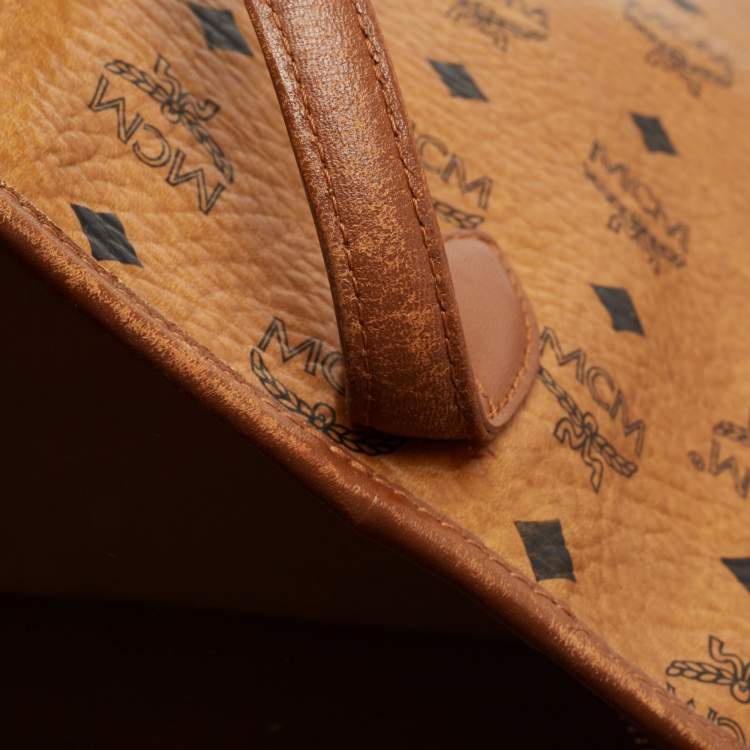 Pre Owned MCM Tan Visetos Coated Canvas Striped Shopper Tote