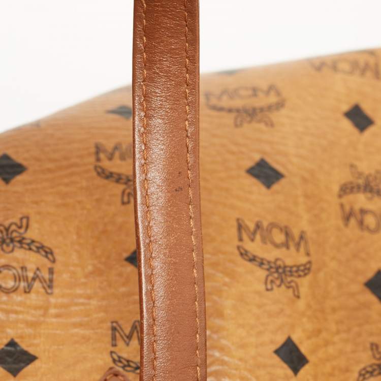 Pre Owned MCM Tan Visetos Coated Canvas Striped Shopper Tote