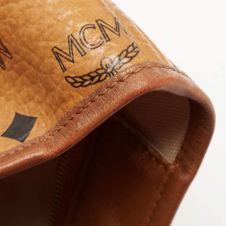 Pre Owned MCM Tan Visetos Coated Canvas Striped Shopper Tote