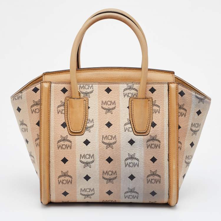 Pre Owned MCM Beige Visetos Coated Canvas and Leather Tote