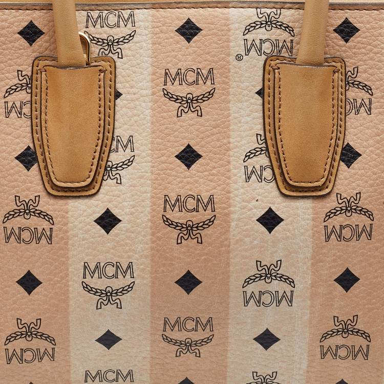 Pre Owned MCM Beige Visetos Coated Canvas and Leather Tote