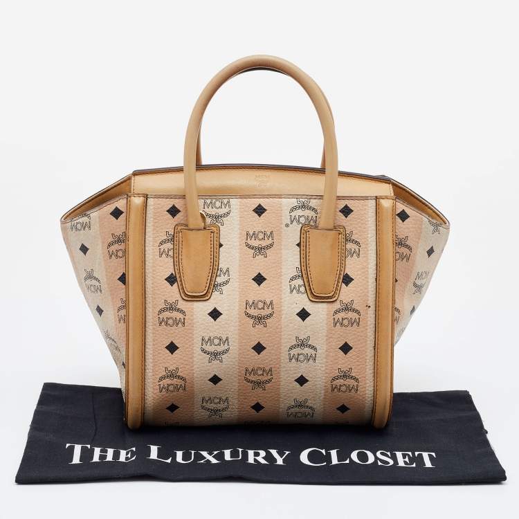 Pre Owned MCM Beige Visetos Coated Canvas and Leather Tote