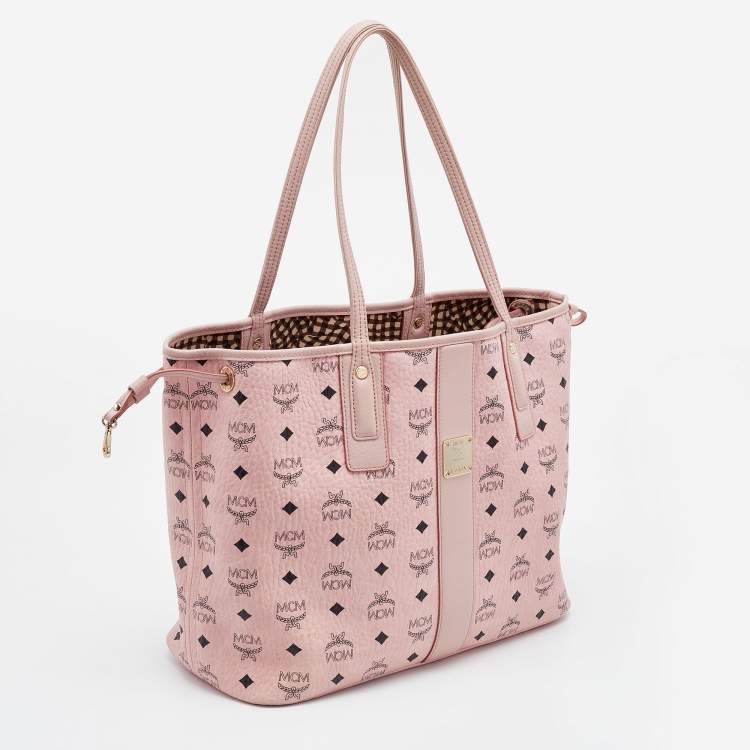 Pre Owned  MCM Pink Visetos Coated Canvas and Leather Reversible Shopper Tote 