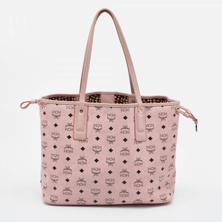 Pre Owned  MCM Pink Visetos Coated Canvas and Leather Reversible Shopper Tote 