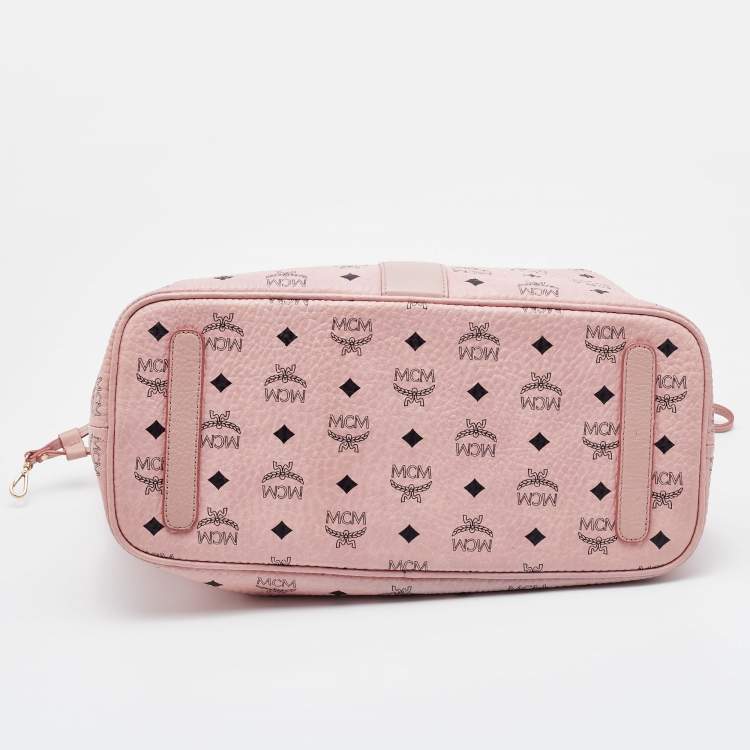 Pre Owned  MCM Pink Visetos Coated Canvas and Leather Reversible Shopper Tote 