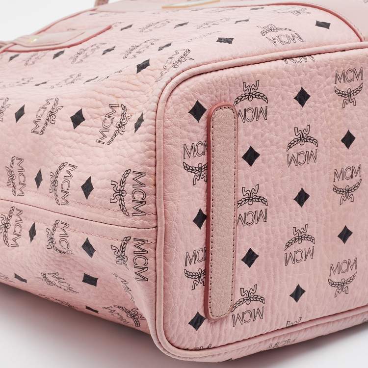 Pre Owned  MCM Pink Visetos Coated Canvas and Leather Reversible Shopper Tote 