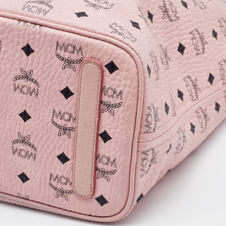 Pre Owned  MCM Pink Visetos Coated Canvas and Leather Reversible Shopper Tote 
