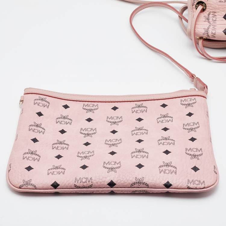 Pre Owned  MCM Pink Visetos Coated Canvas and Leather Reversible Shopper Tote 