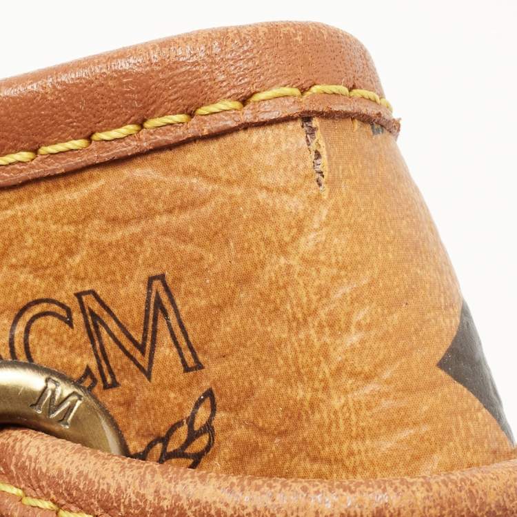 Pre Owned MCM Cognac Visetos Coated Canvas and Leather Heritage Drawstring Bucket Bag