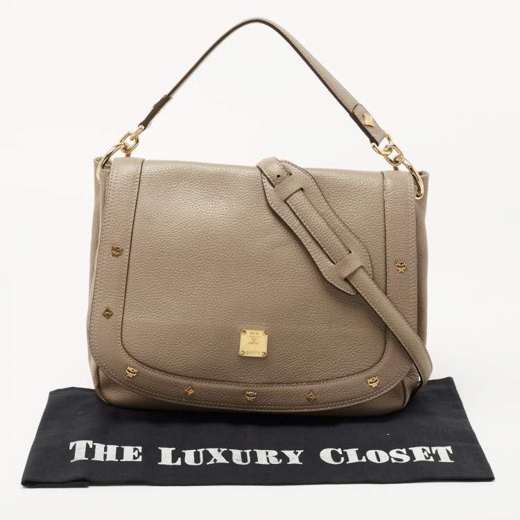Pre Owned MCM Beige Leather Studded Flap Hobo