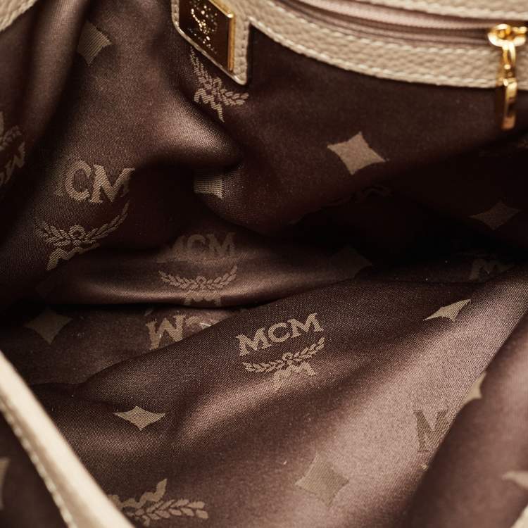 Pre Owned MCM Beige Leather Studded Flap Hobo