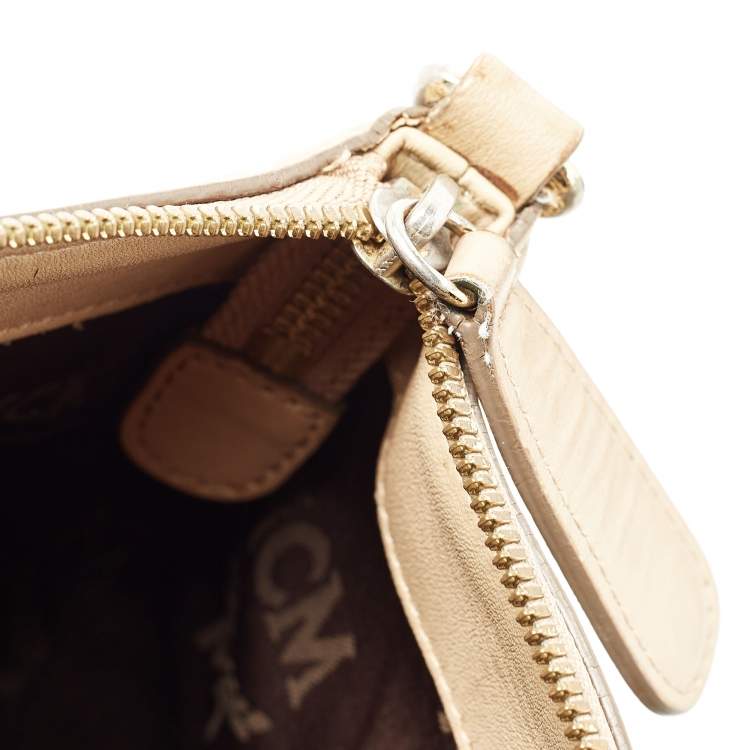 Pre Owned MCM Beige Visetos Coated Canvas and Leather Zipped Shoulder Bag
