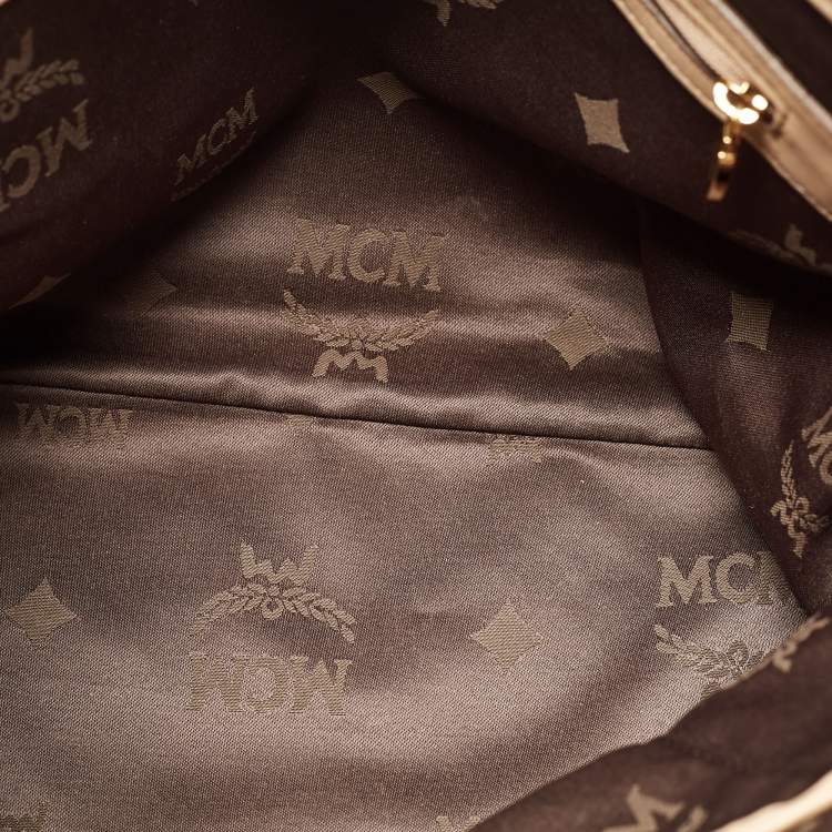 Pre Owned MCM Beige Visetos Coated Canvas and Leather Zipped Shoulder Bag