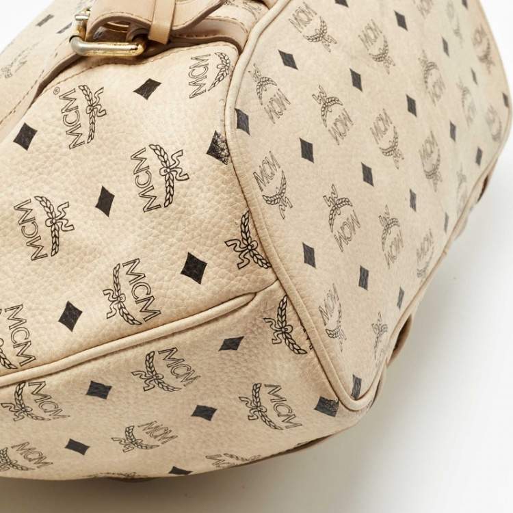 Pre Owned MCM Beige Visetos Coated Canvas and Leather Zipped Shoulder Bag
