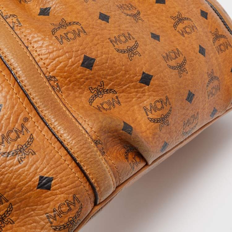Pre Owned MCM Brown Visetos Coated Canvas and Leather Zip Tote