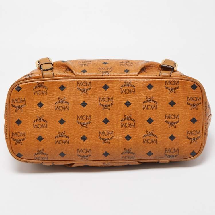 Pre Owned MCM Brown Visetos Coated Canvas and Leather Zip Tote