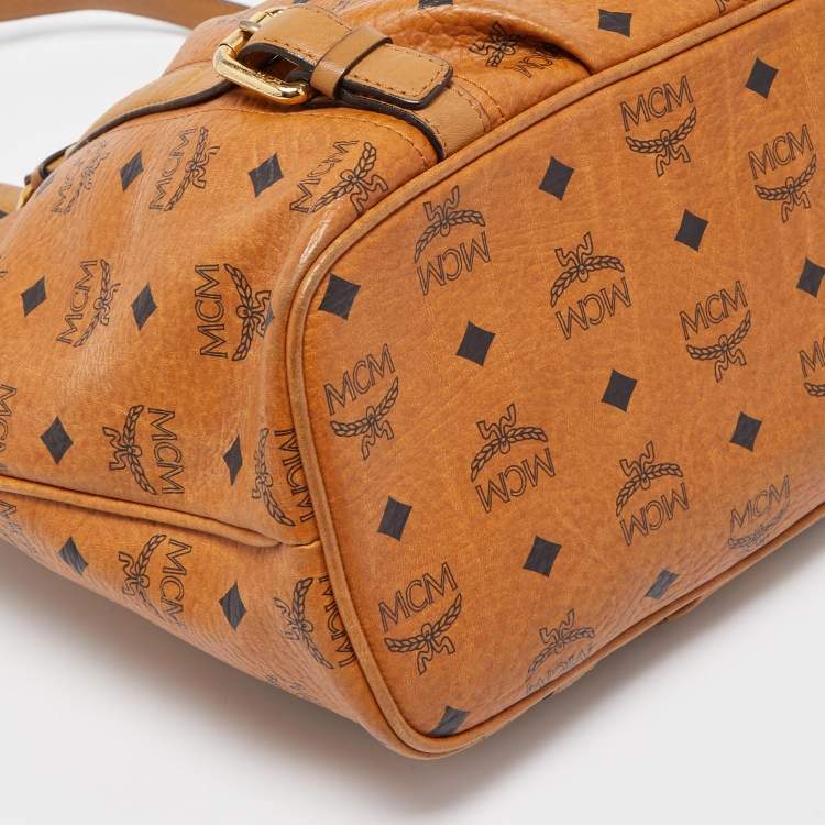 Pre Owned MCM Brown Visetos Coated Canvas and Leather Zip Tote