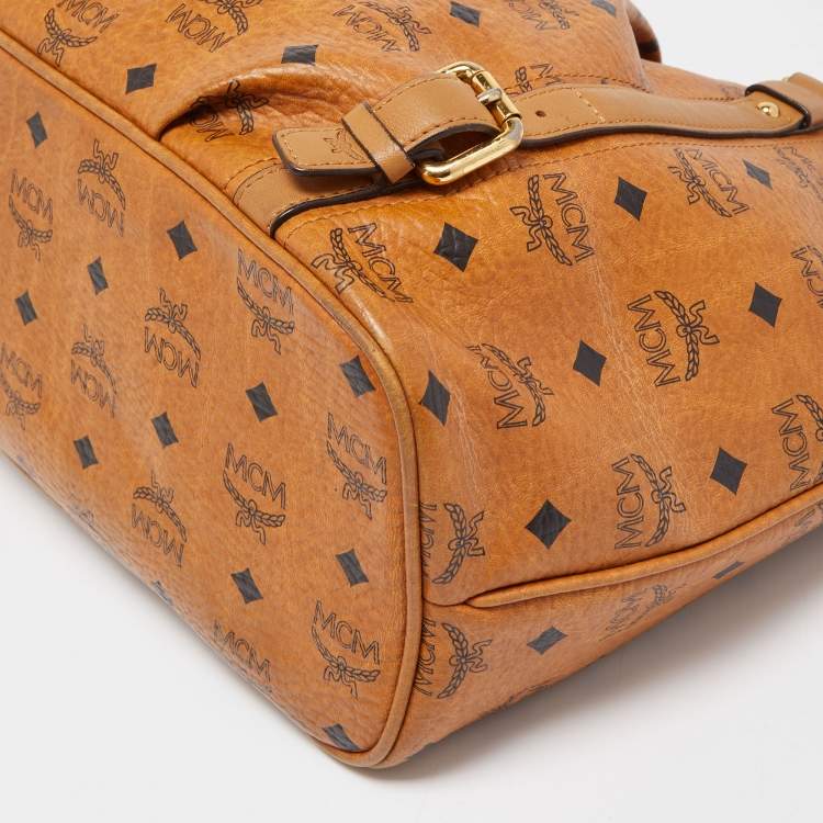 Pre Owned MCM Brown Visetos Coated Canvas and Leather Zip Tote