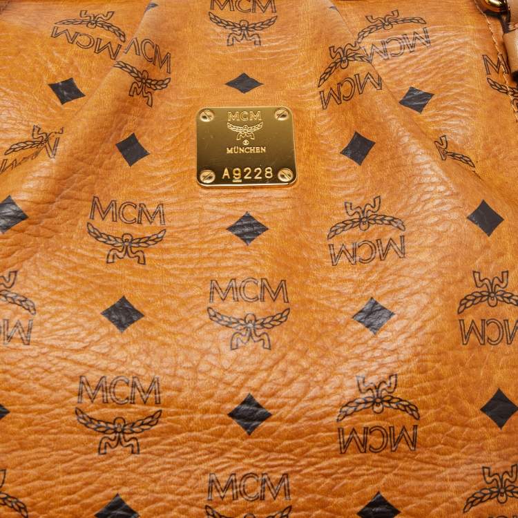 Pre Owned MCM Brown Visetos Coated Canvas and Leather Zip Tote