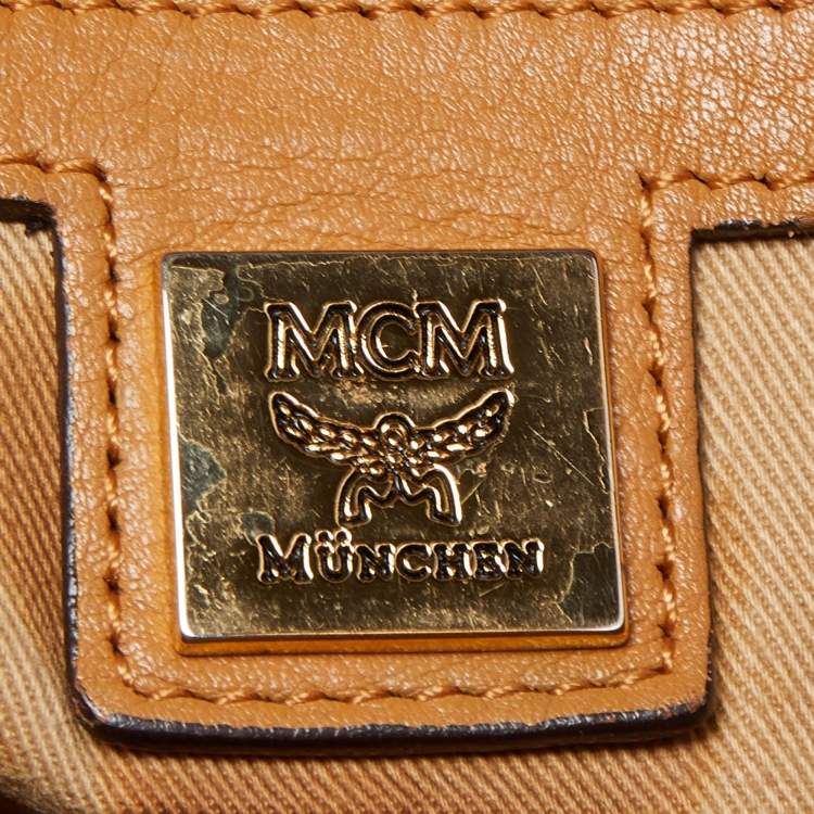 Pre Owned MCM Brown Visetos Coated Canvas and Leather Zip Tote