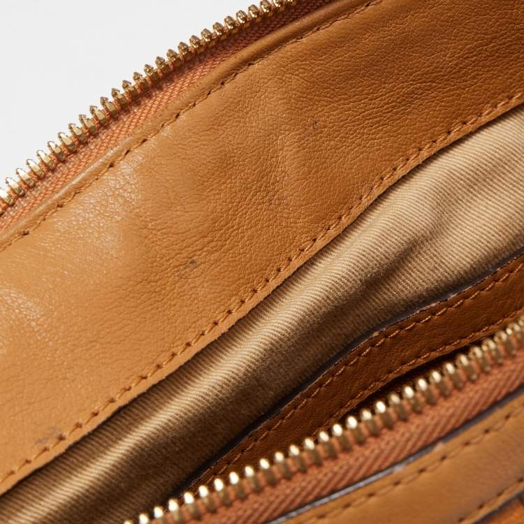 Pre Owned MCM Brown Visetos Coated Canvas and Leather Zip Tote